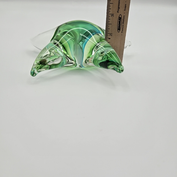 Hand Blown Starfish Glass Paperweight Green Clear Thick Heavy 2.6lb - Picture 15 of 16